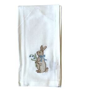 4pc Lillian August Easter Cross Stitch Bunny Napkins 18x18 Cotton NEW